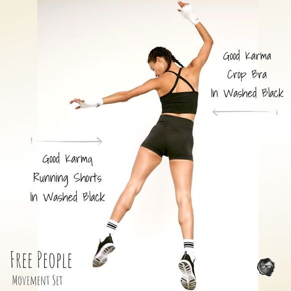 FP MOVEMENT GOOD KARMA CROP TANK BRA + RUNNING SHORTS IN WASHED BLACK XS/S M/L - Picture 3 of 16